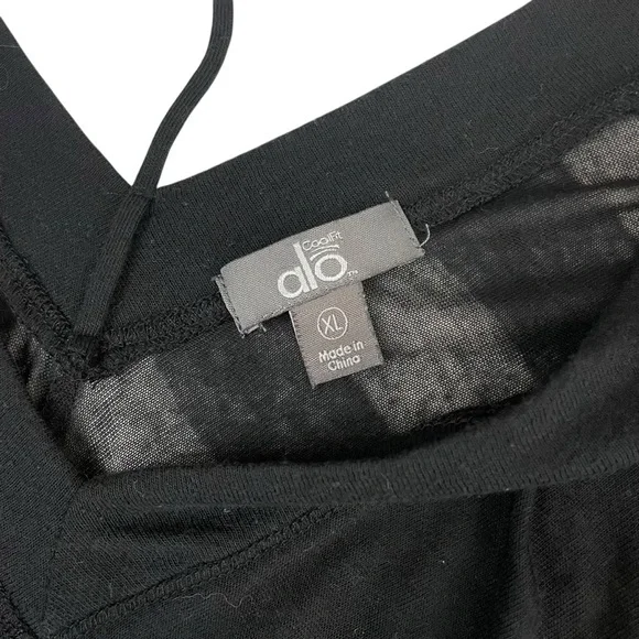 alo Yoga Black T Back Sheer Stripe Long Sleeve Top XL - Picture 7 of 10